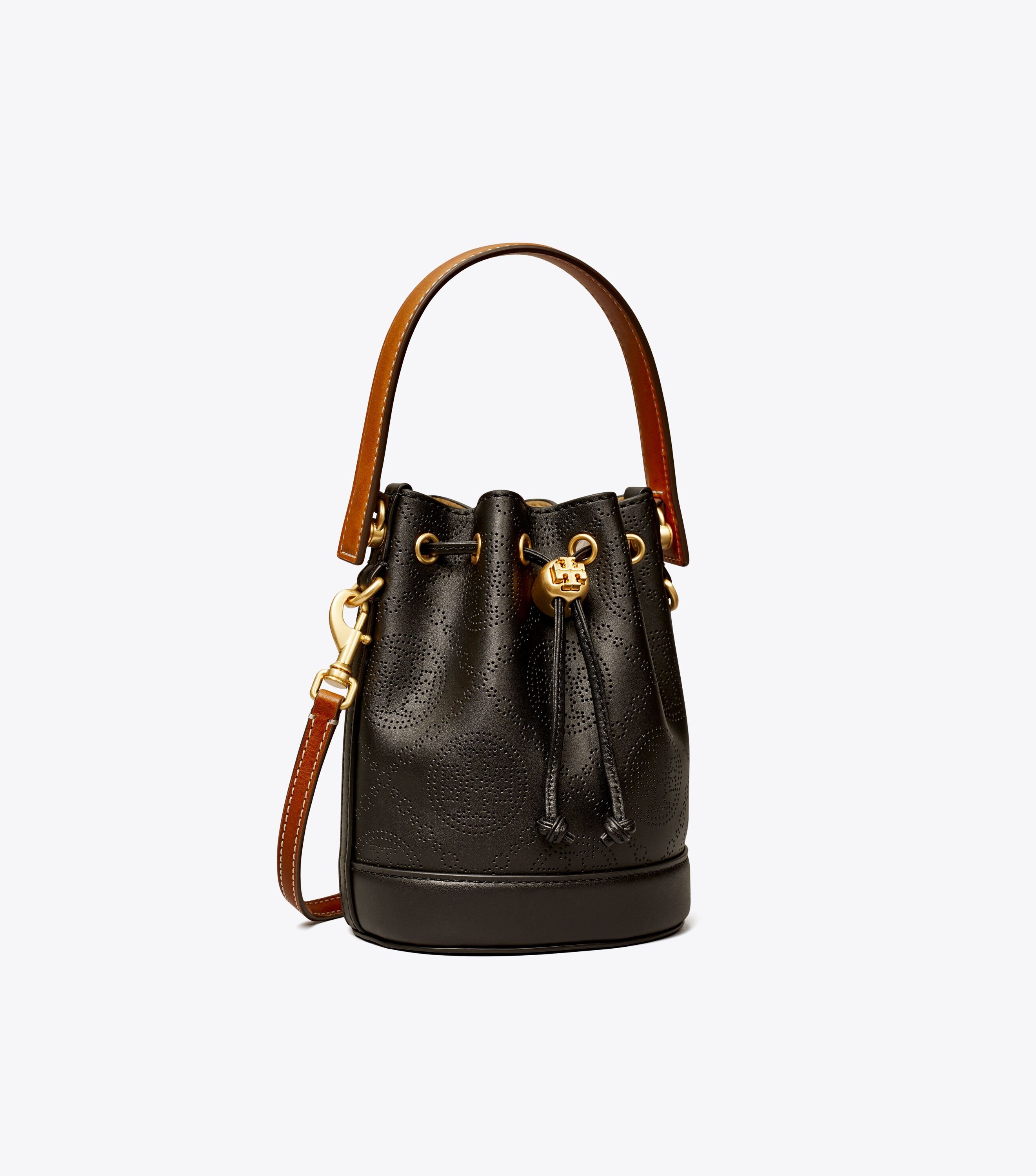 Mini T Monogram Perforated Leather Bucket Bag Handbags Tory Burch