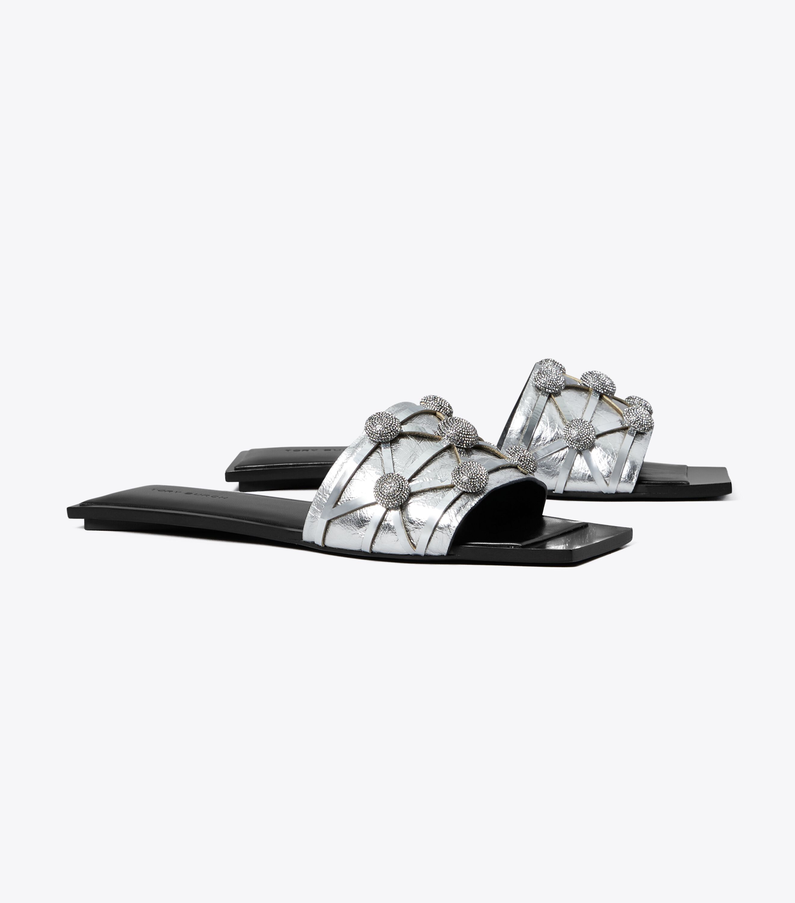 Crystal Bobble Flat Slide Shoes Tory Burch