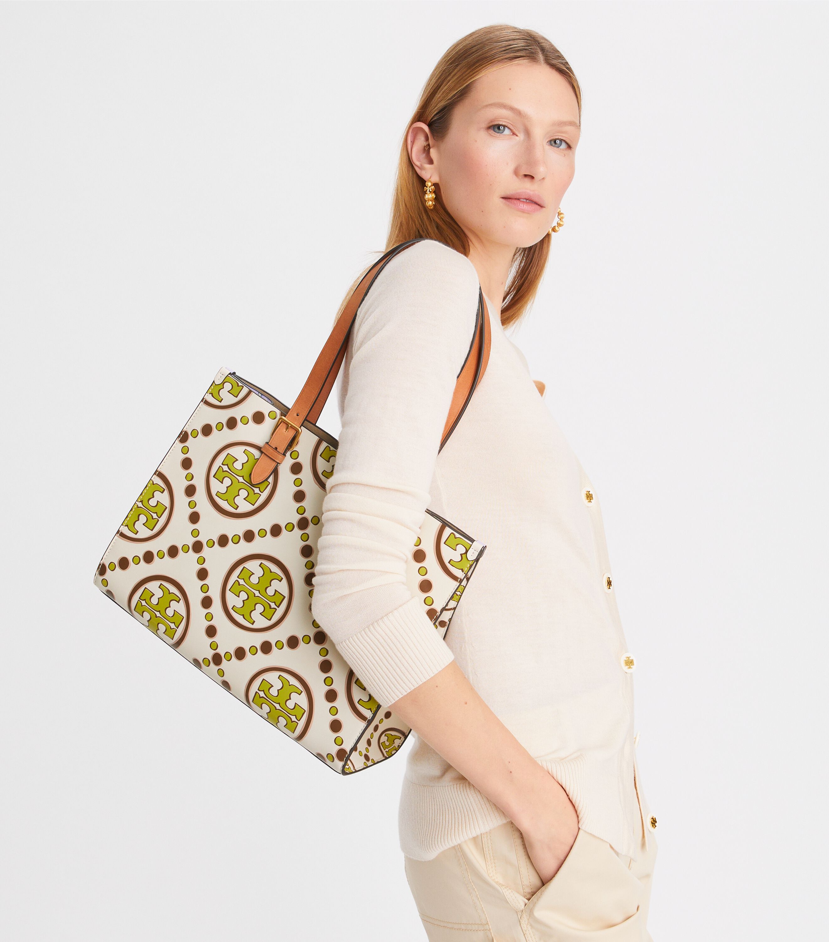 Small T Monogram Contrast Embossed Tote Handbags Tory Burch