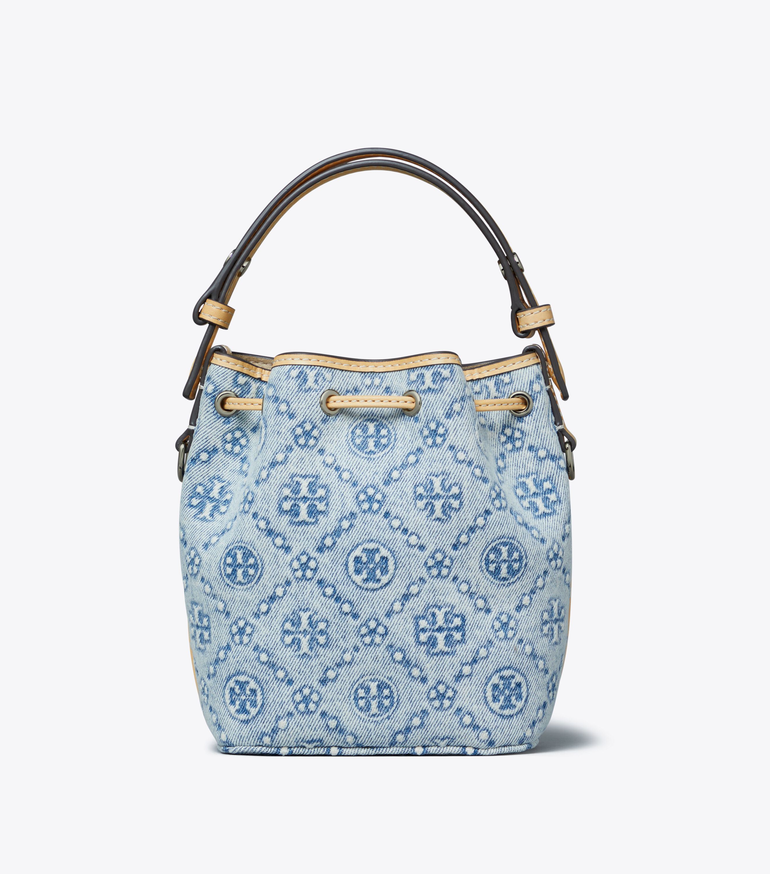 T Monogram Denim Mini Bucket Bag, Powder Blue | Tory Burch UAE