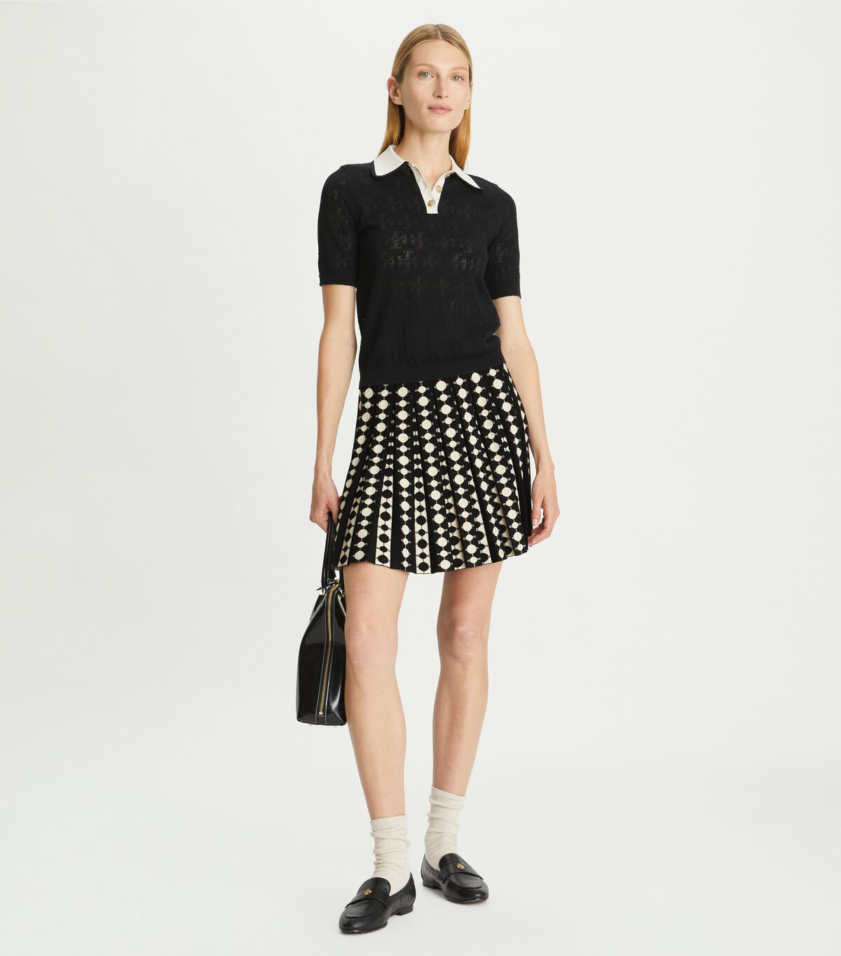 tory burch t monogram cotton pointelle polo