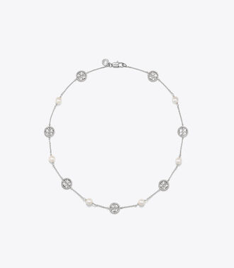 Crystal Pearl Logo Necklace