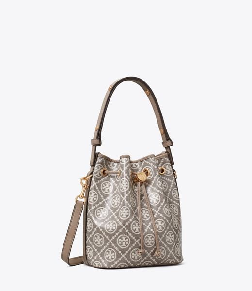 tory burch t monogram coated jacquard bucket bag