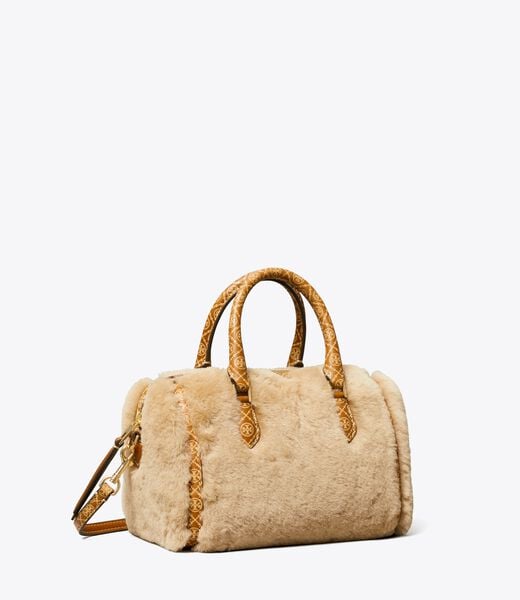 tory burch t monogram shearling petite barrel bag