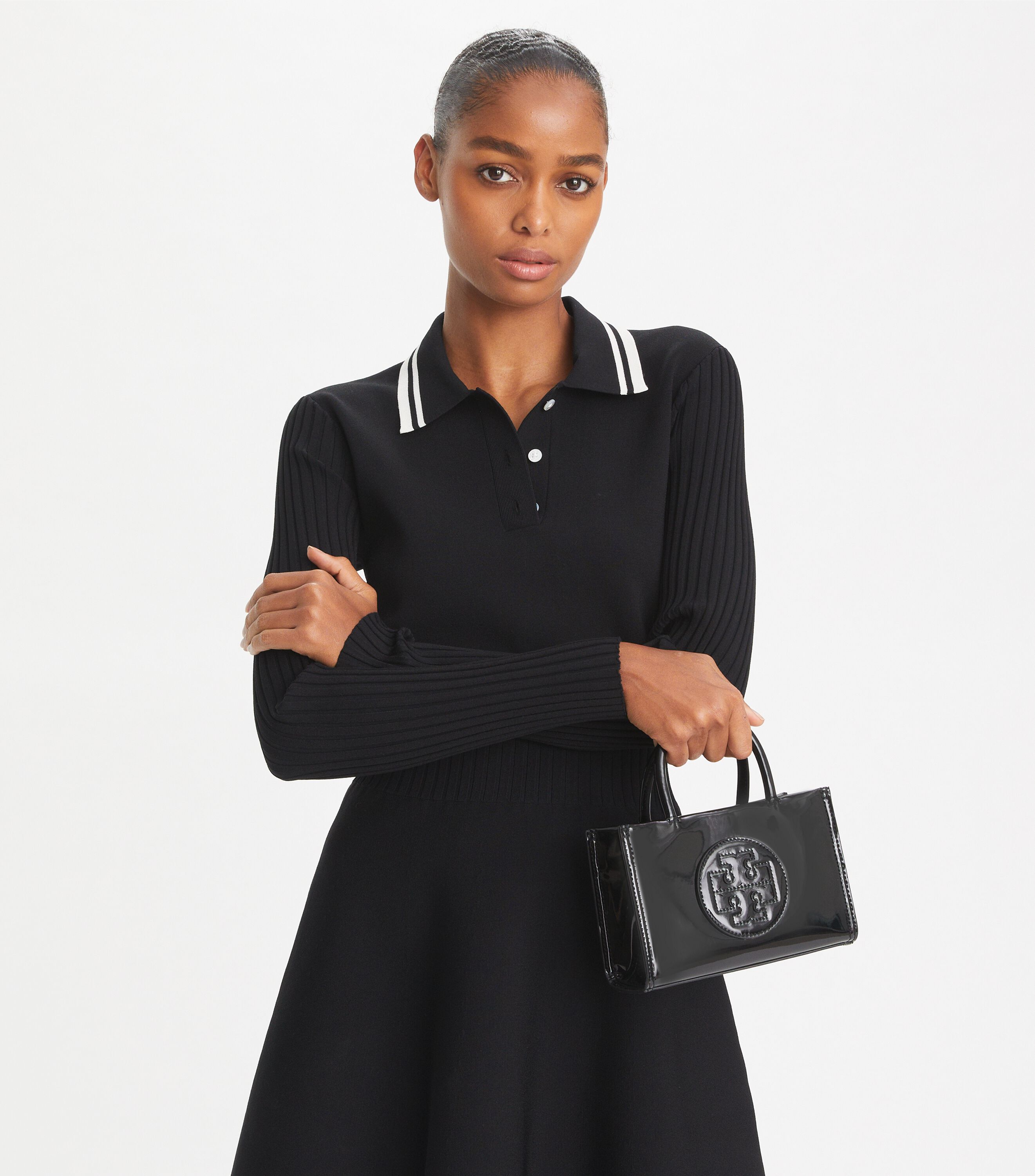 Mini Ella Bio Patent Tote, Black | Tory Burch UAE