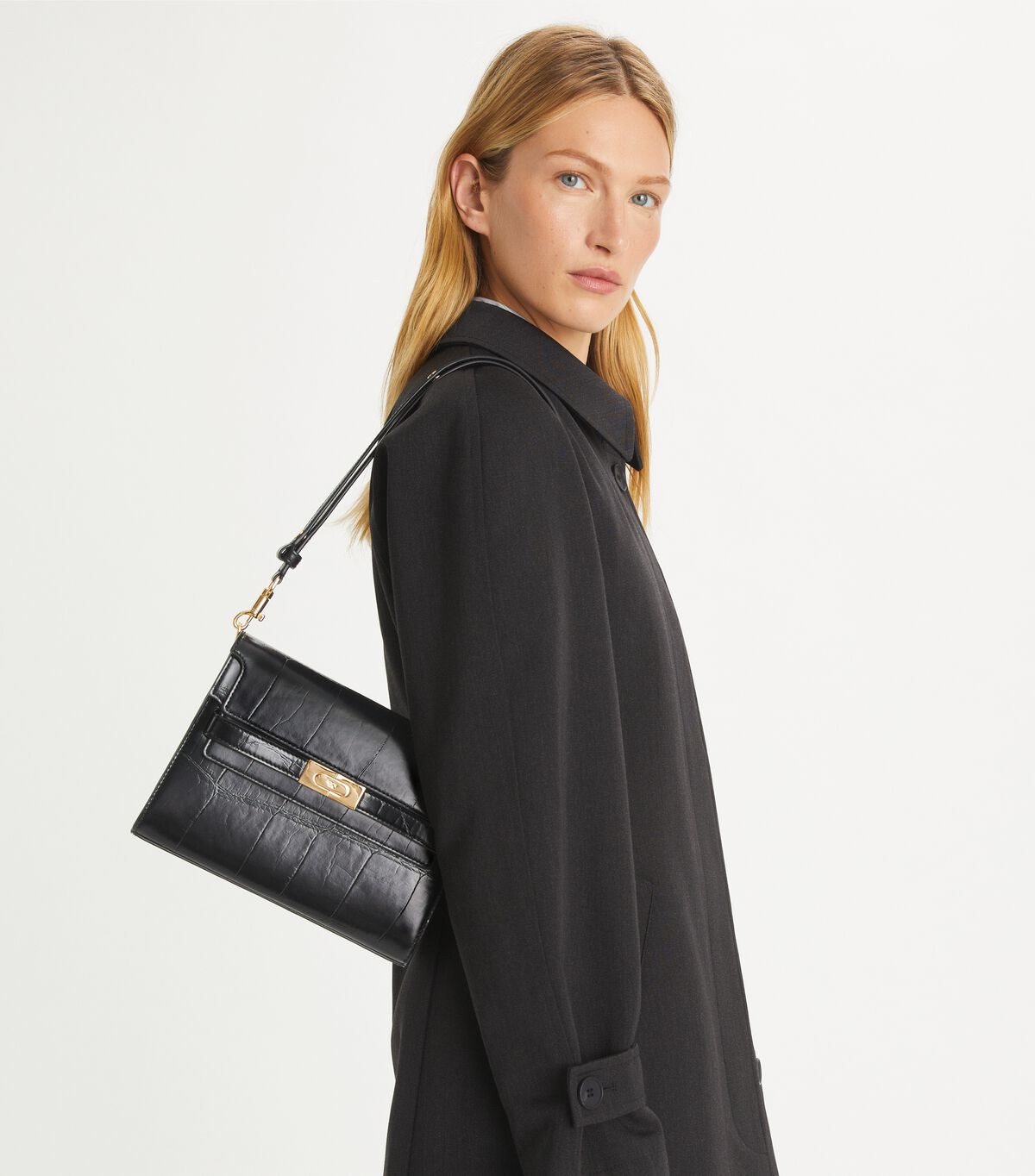 tory burch lee radziwill croc embossed shoulder bag
