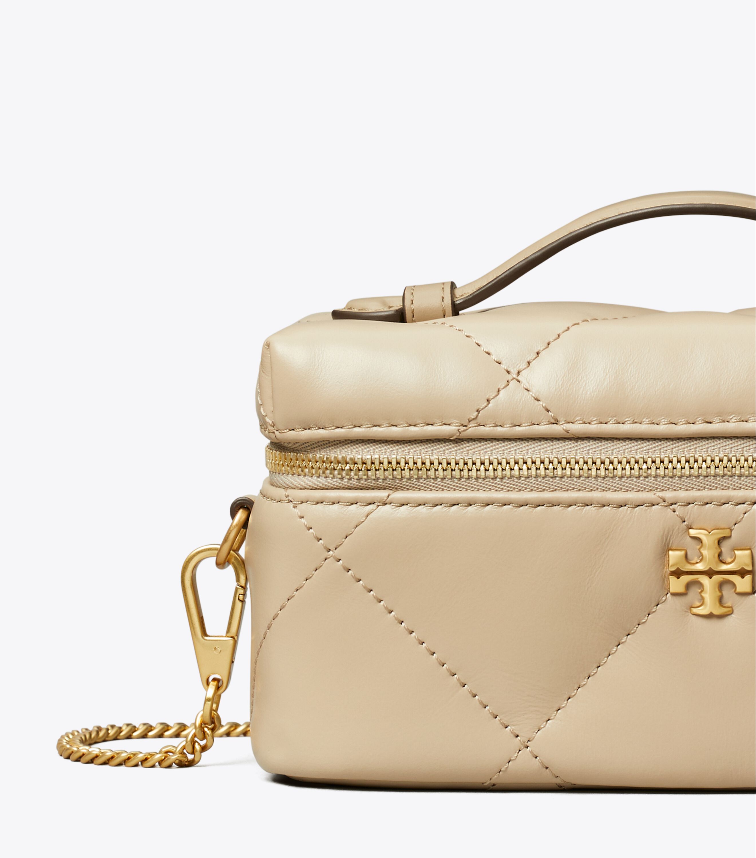 Kira Diamond Quilt East-West Vanity Case, Light Stone | Tory Burch UAE