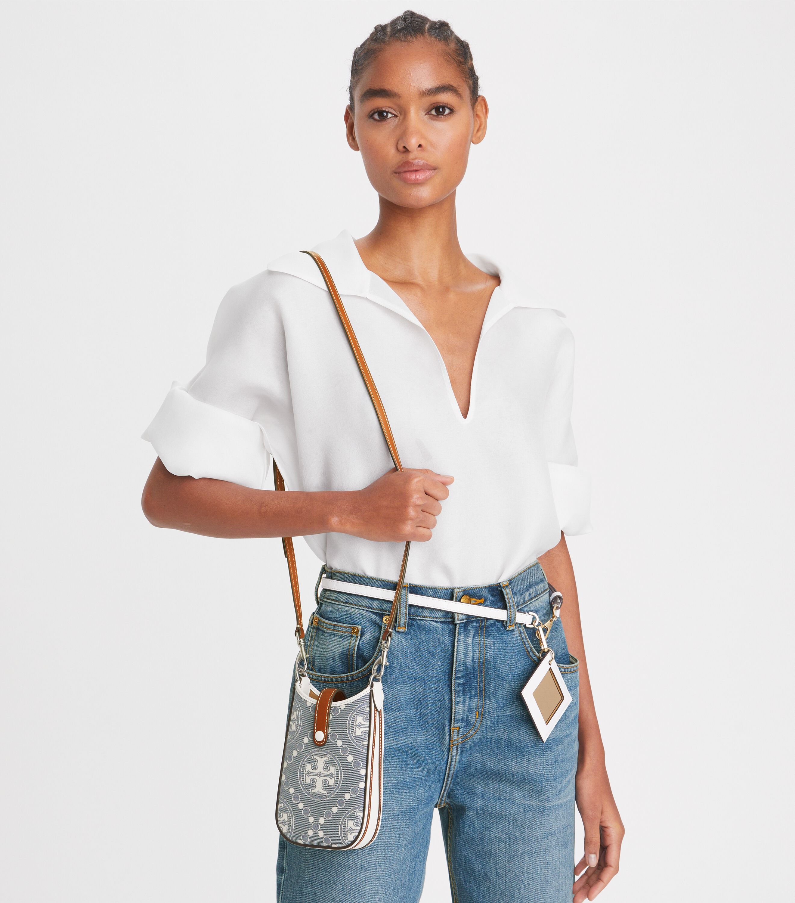 T Monogram Denim Phone Crossbody