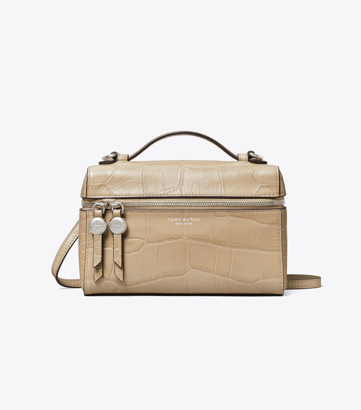 tory burch slim romy croc embossed top handle bag