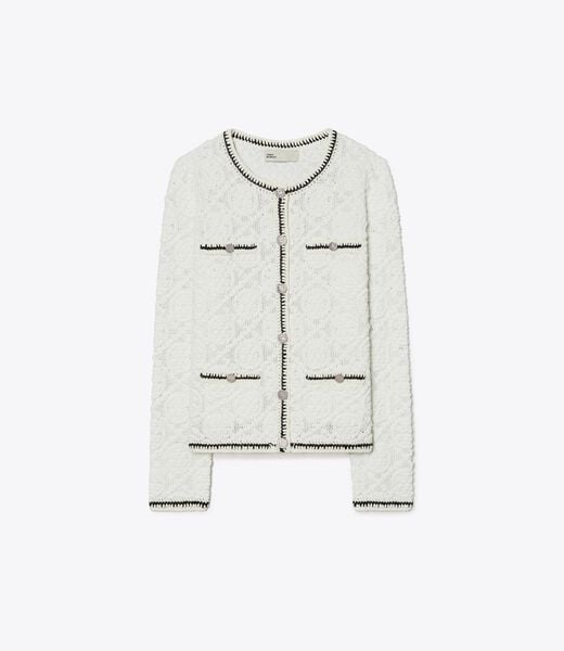 tory burch kendra logo lace cardigan