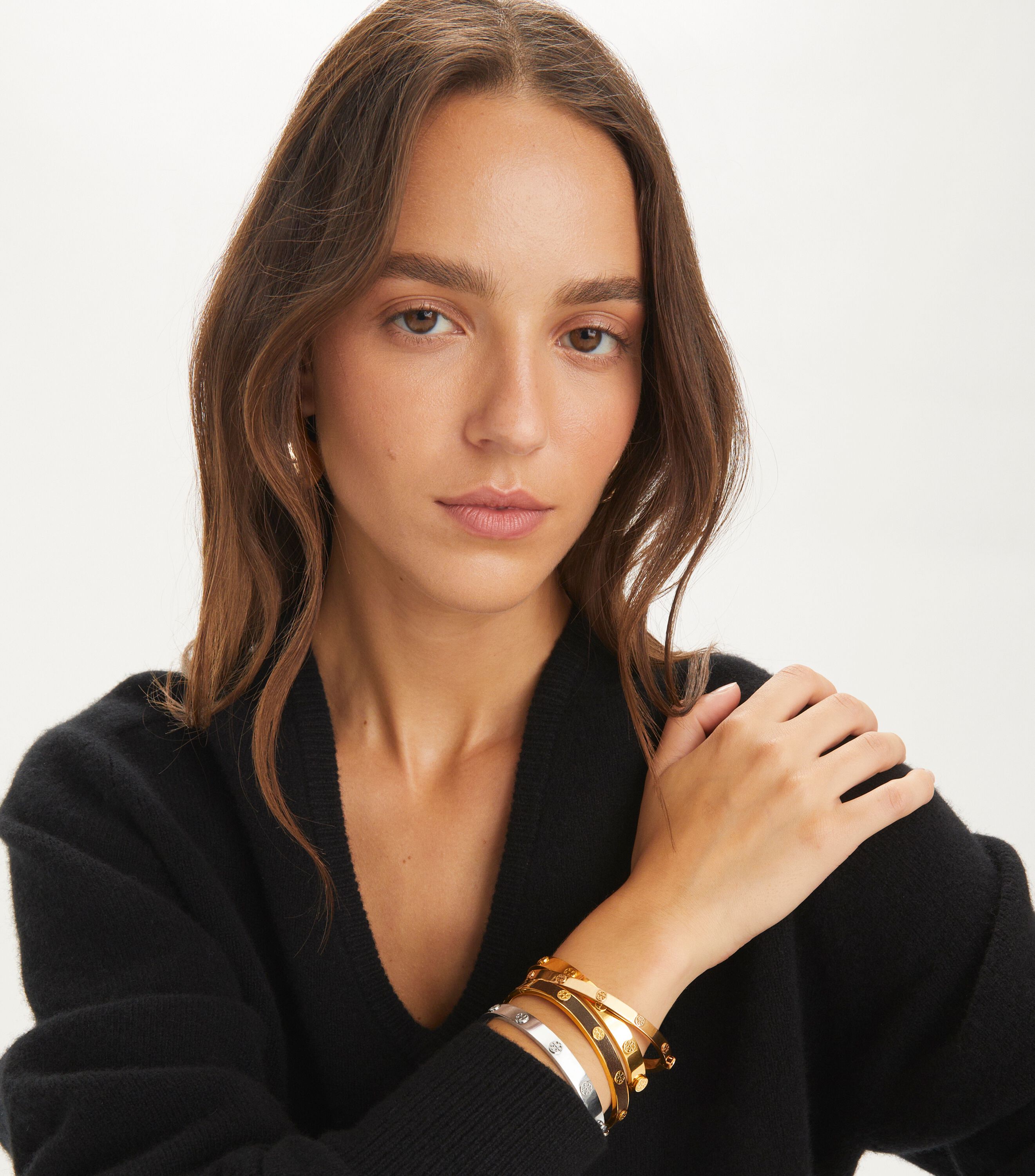 Miller Stud Enamel 5mm Hinge Bracelet, Rose Gold / Burgundy | Tory
