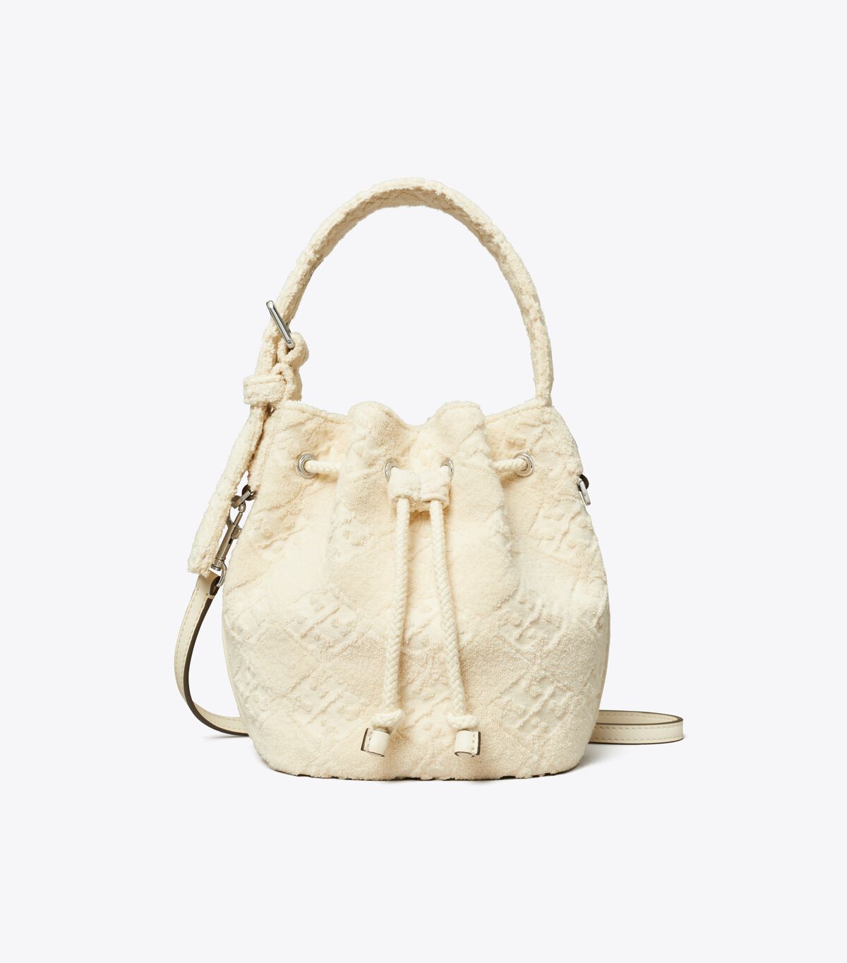 tory burch t monogram terry mini bucket bag