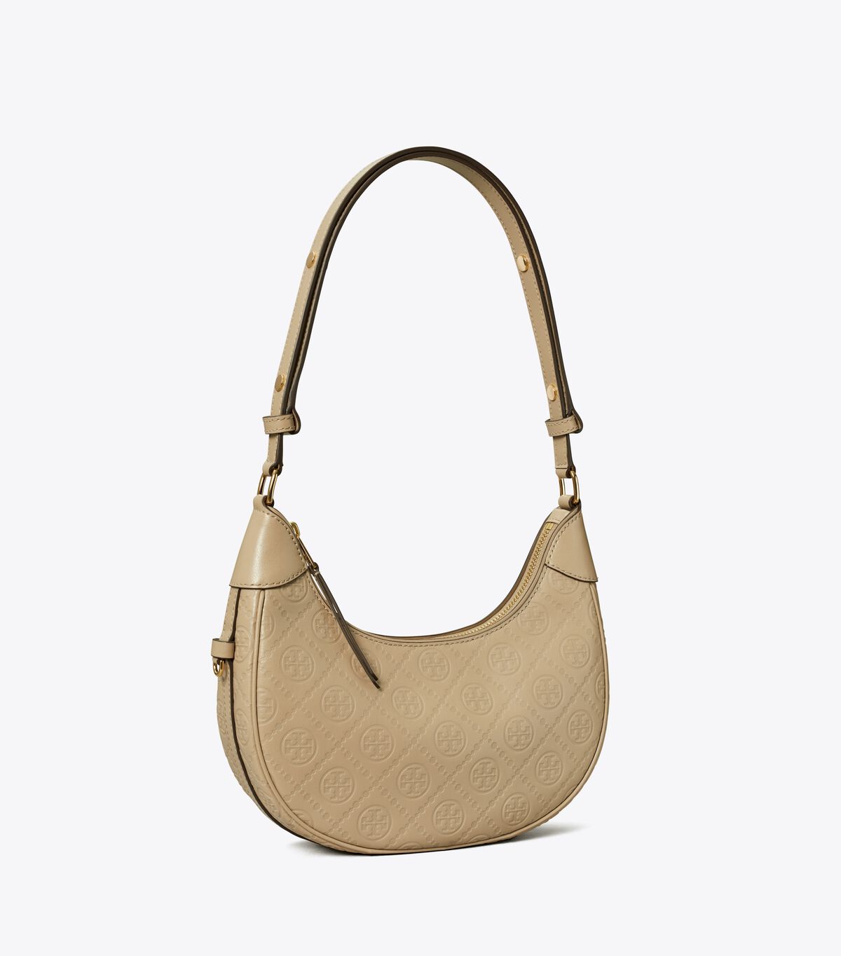 tory burch t monogram leather crescent bag