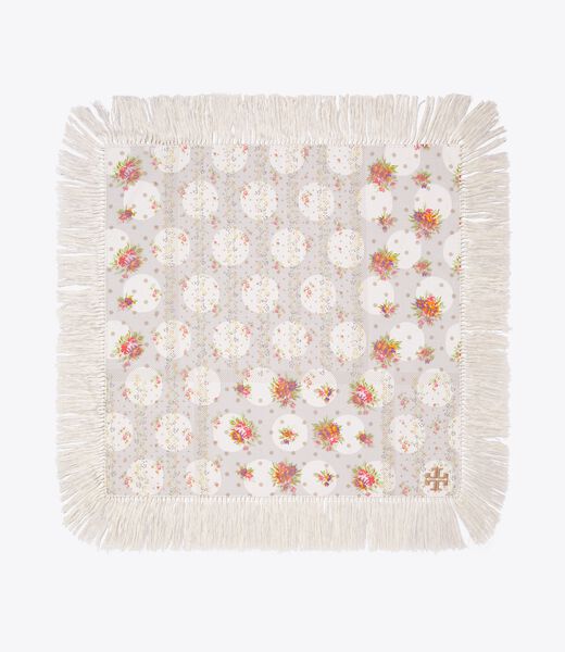 tory burch polka dot floral patchwork fringe neckerchief