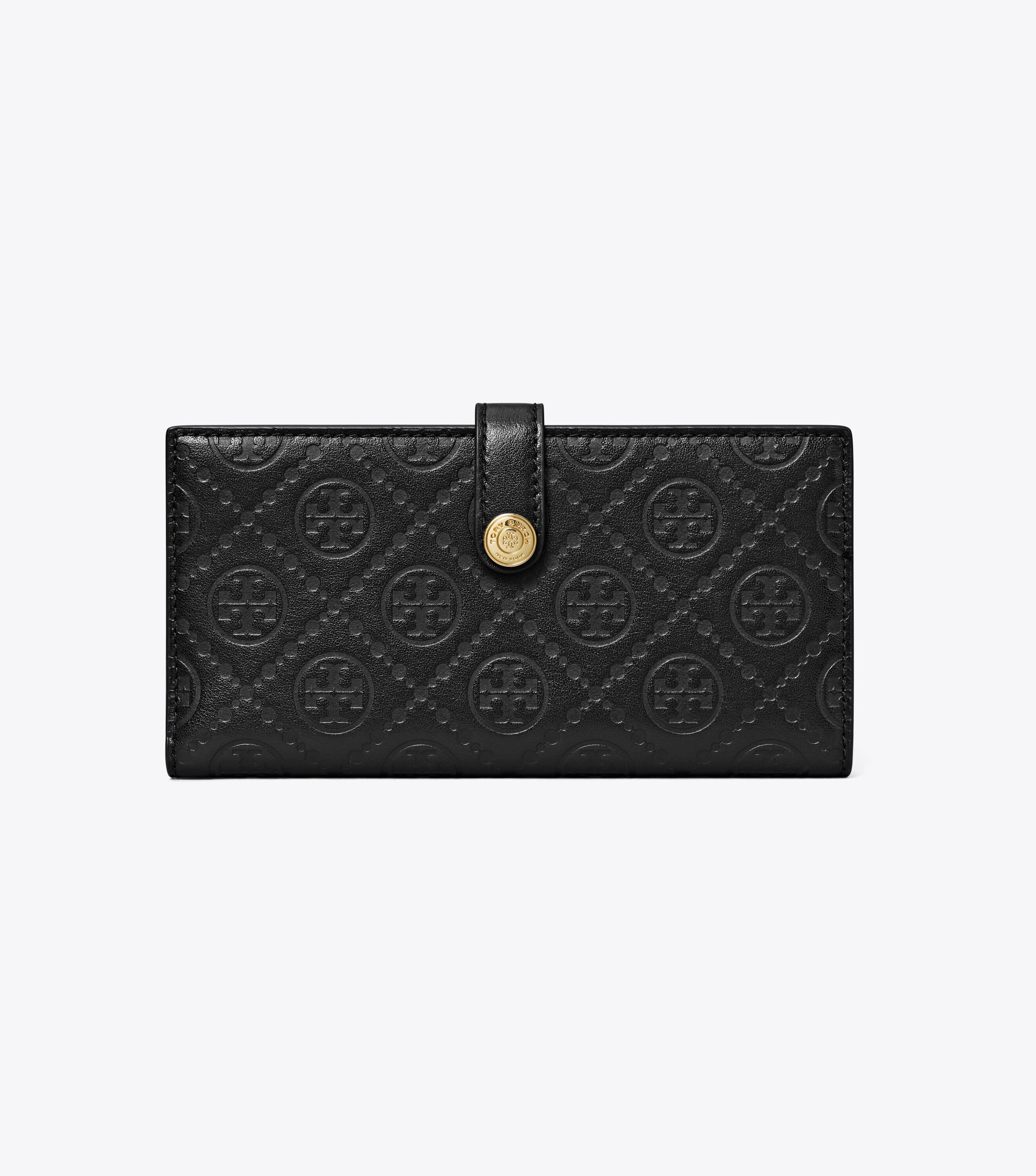 T Monogram Leather Zip Slim Wallet, Black | Tory Burch UAE