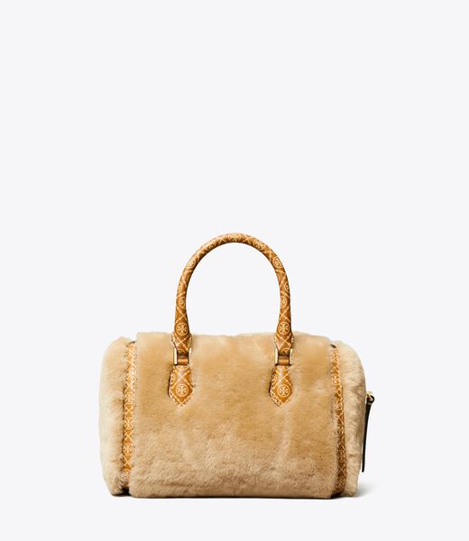 tory burch t monogram shearling petite barrel bag