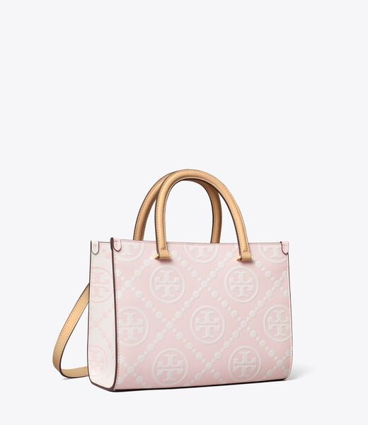 tory burch t monogram contrast embossed top handle tote
