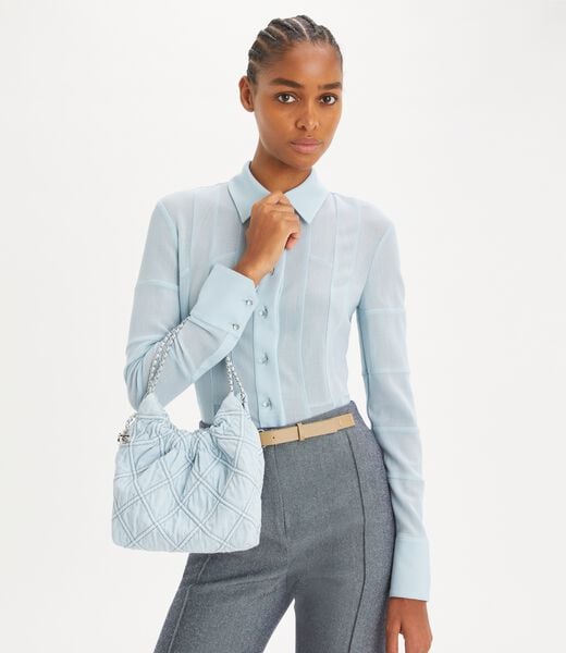 tory burch mini fleming soft denim hobo bag