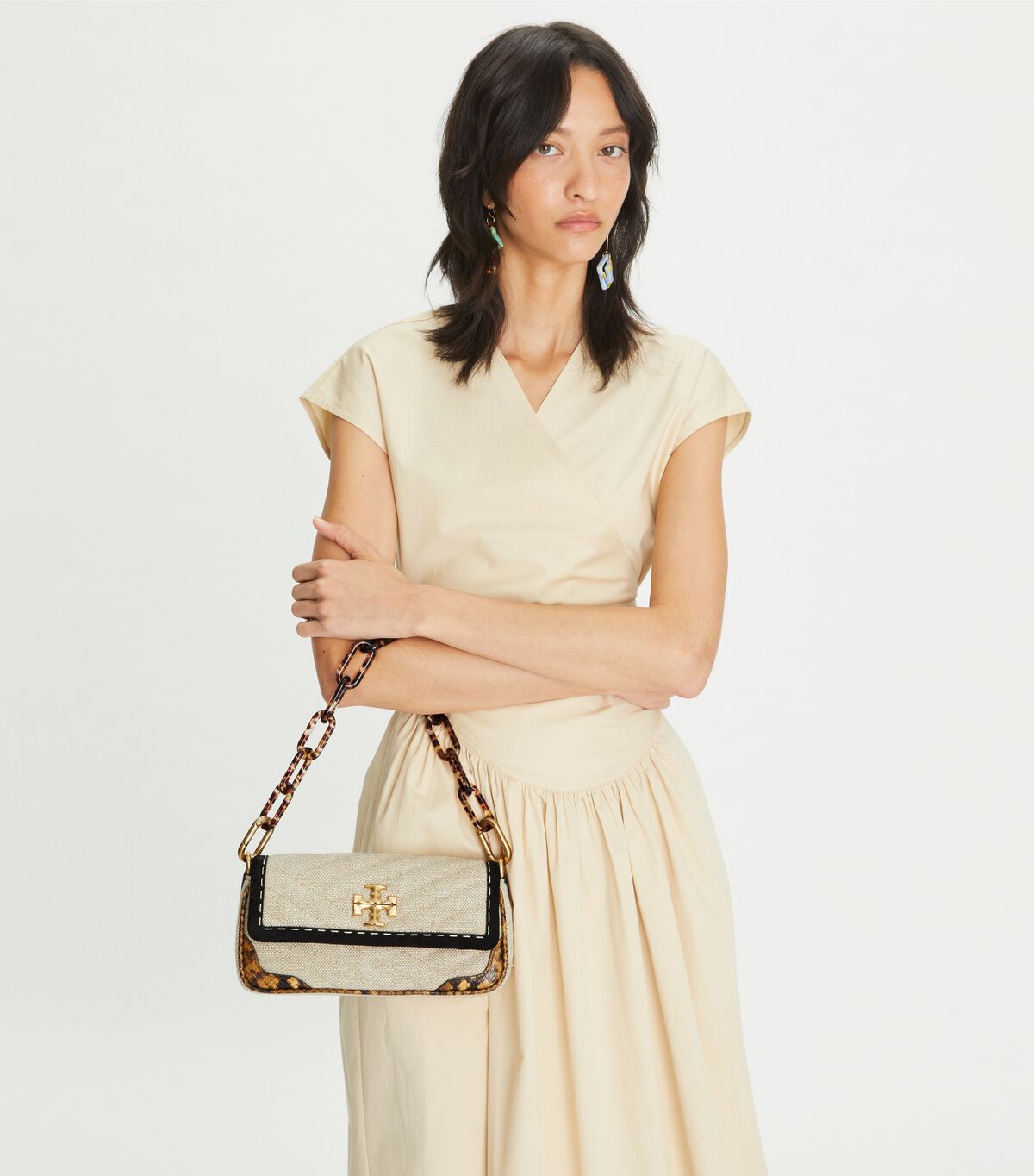 Small Kira Mixed Materials Flap Shoulder Bag | Handbags | Tory Burch