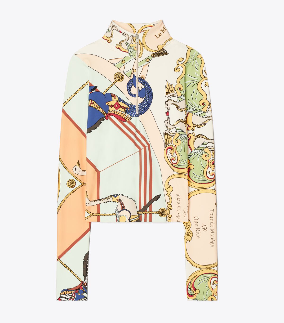 Printed Cropped Half-Zip Long-Sleeve Top