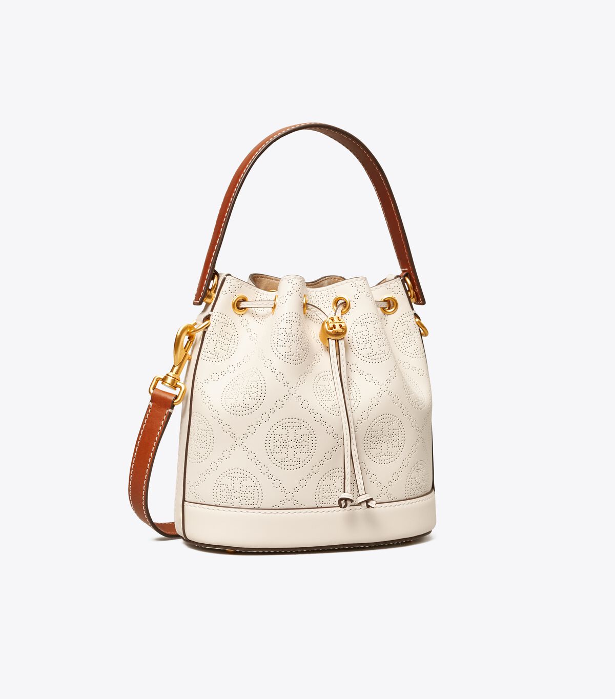 T Monogram Perforated Leather Bucket Bag