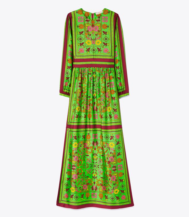 Silk Scarf Printed Long Dress