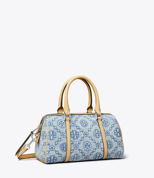 tory burch t monogram denim petite barrel bag