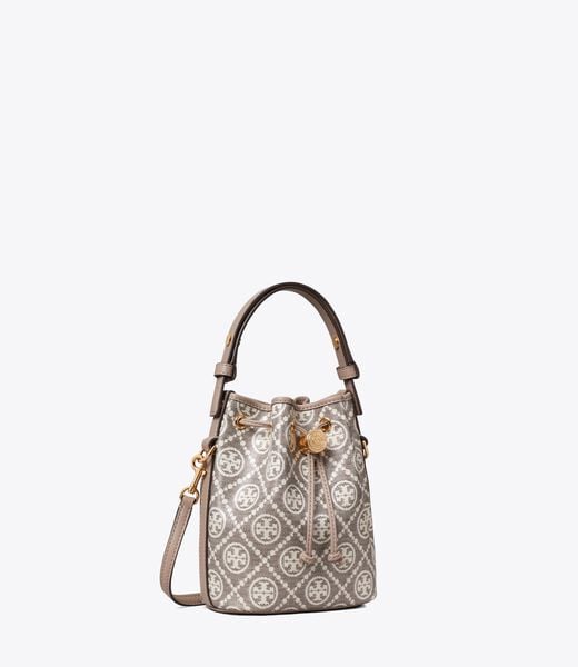tory burch t monogram coated jacquard mini bucket bag