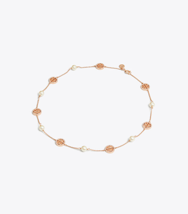 Crystal Pearl Logo Necklace | Accessories | Tory Burch