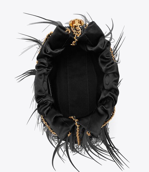 tory burch mini fleming feather drawstring bag