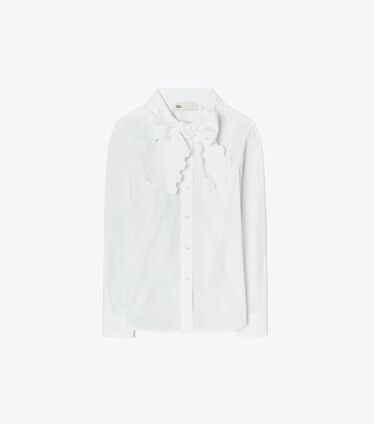Scalloped Poplin Bow Blouse