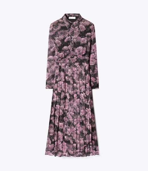 tory burch printed pleated silk dress