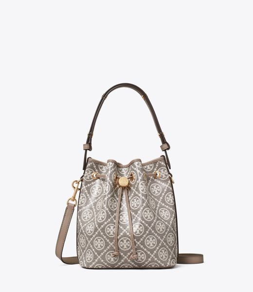 tory burch t monogram coated jacquard bucket bag