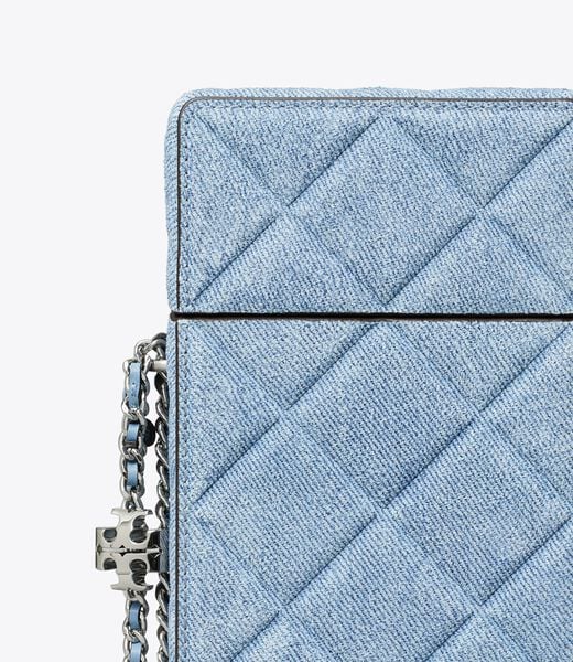 tory burch fleming denim print suede phone crossbody