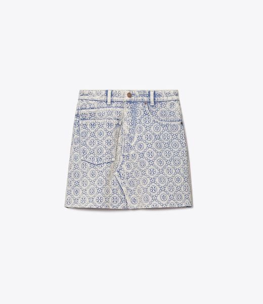 tory burch t monogram denim mini skirt