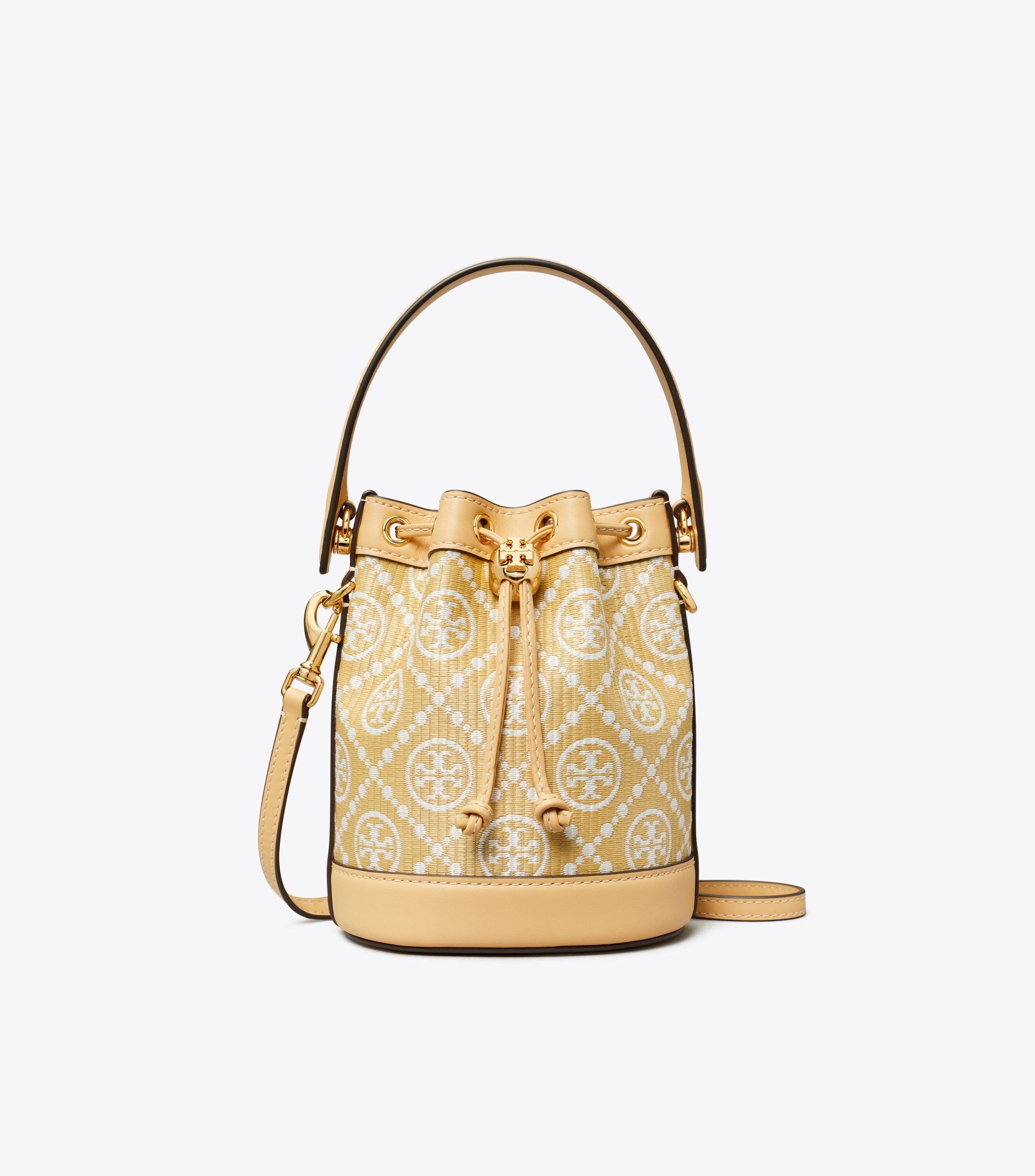 かごバッグ TORY BURCH RAFFIA T-MONOGRAM BUCKET BAG T Monogram Raffia Bucket Bag: Women's Designer Crossbody