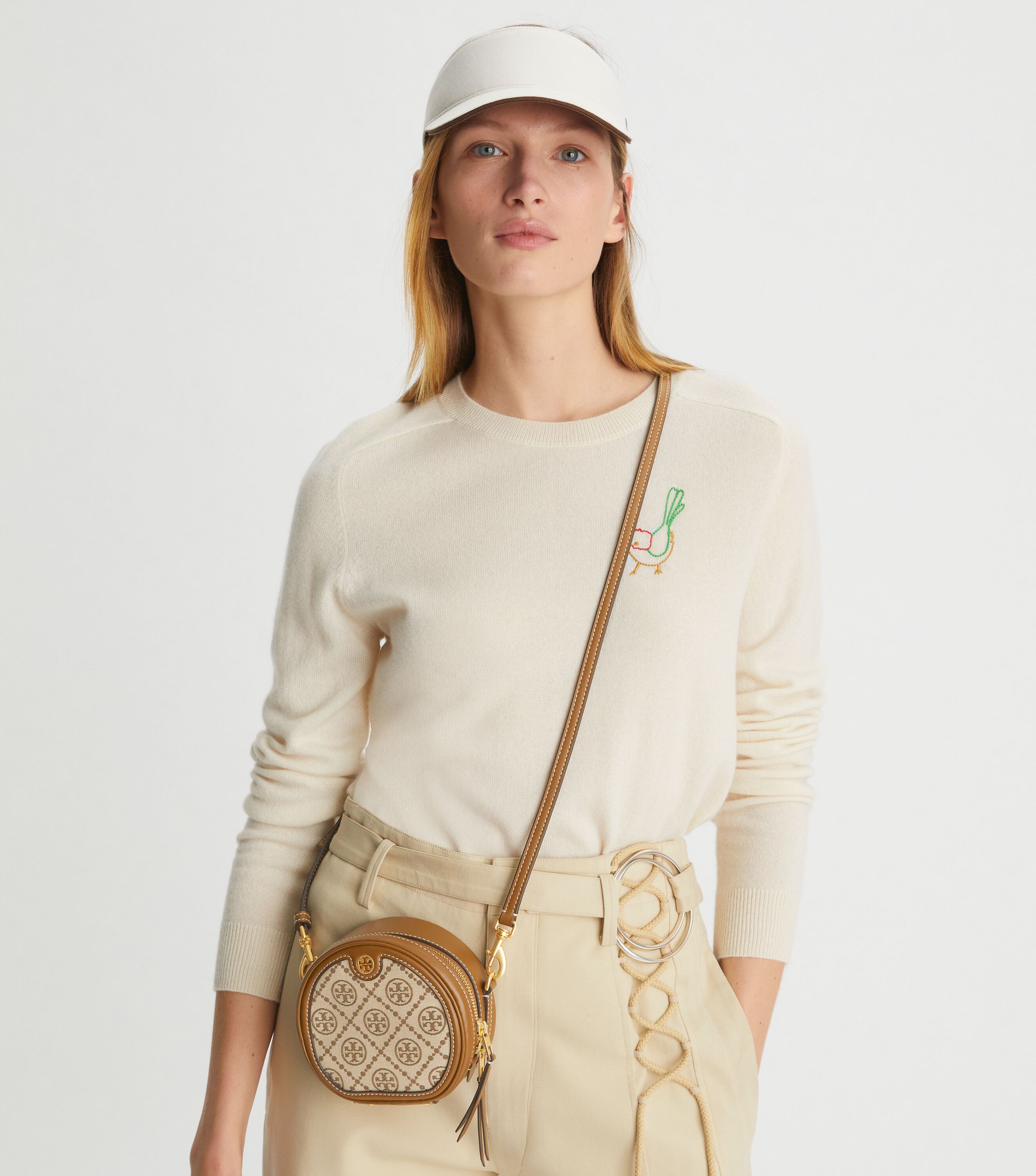 NWT Tory Burch T Monogram Braided Yellow Floral Moon Circle