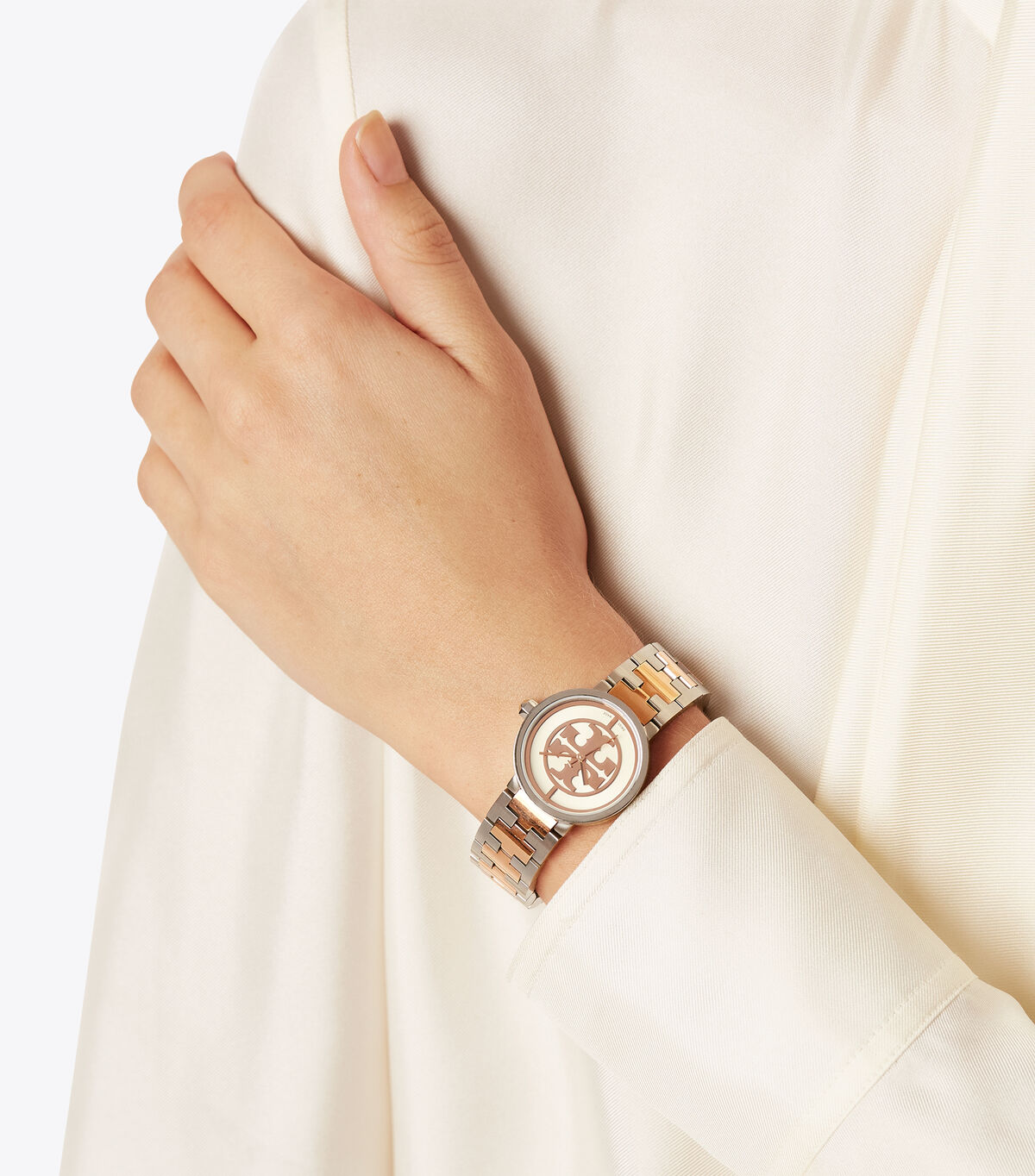 tory burch reva watch two tone gold stainless steel ivory 28 mm