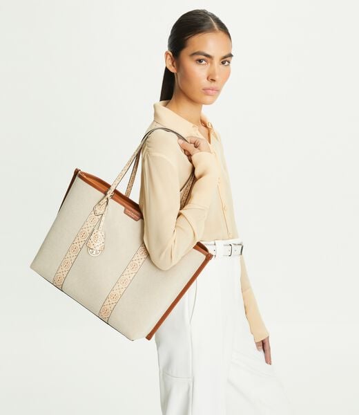 tory burch perry canvas triple compartment tote