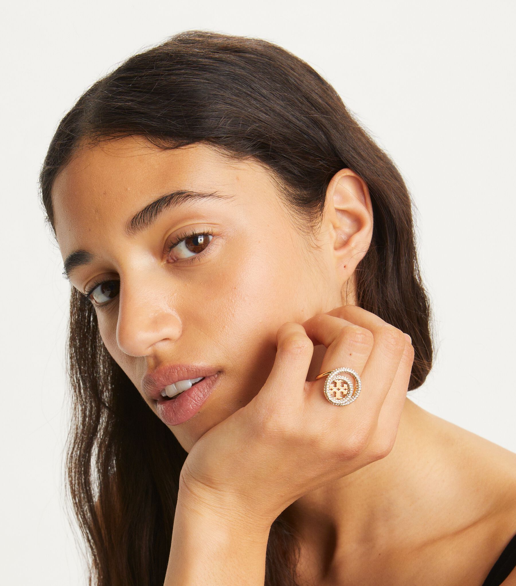 Miller Pave Double Ring, Tory Gold / Crystal | Tory Burch UAE