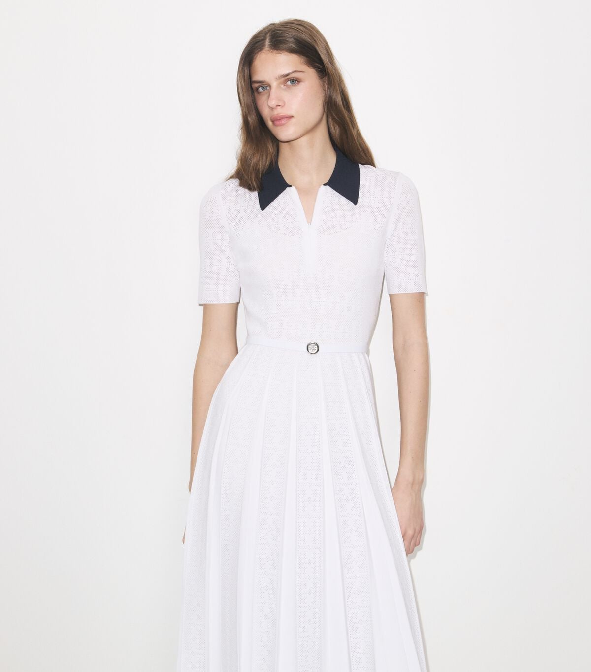 T Monogram Pointelle Pleated Dress tory burch t monogram pointelle pleated dress
