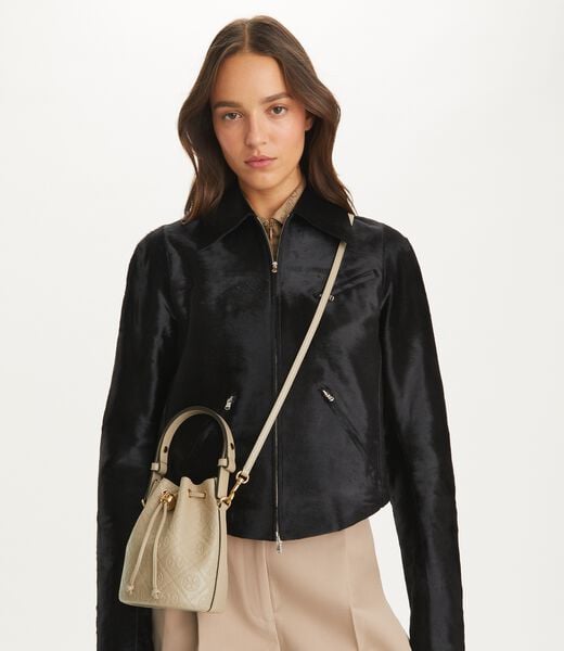 tory burch t monogram leather mini bucket bag