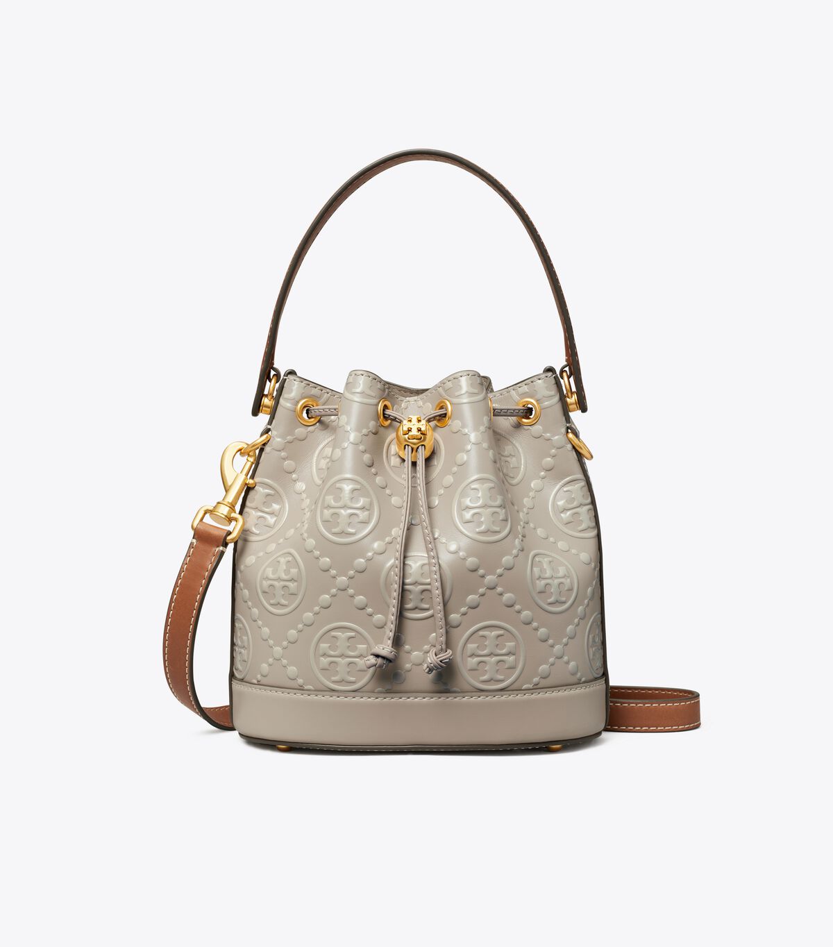 tory burch t monogram contrast embossed bucket bag
