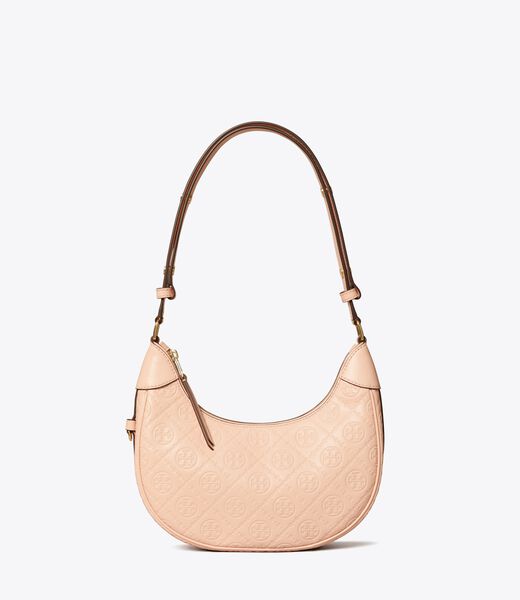 tory burch t monogram leather crescent bag