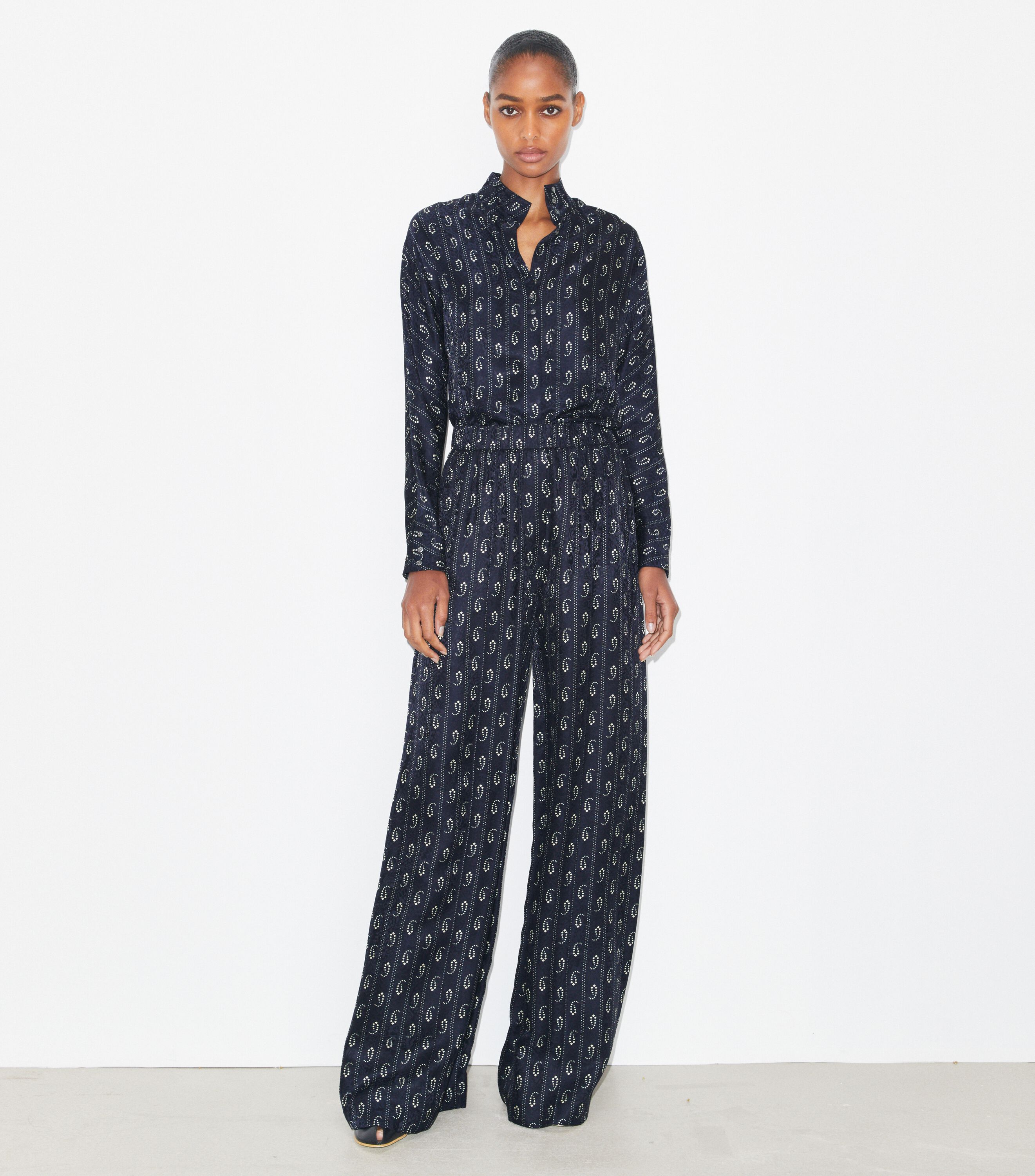 Relaxed-Fit Jacquard Pants, Medium Navy Pajama Print | Tory Burch UAE