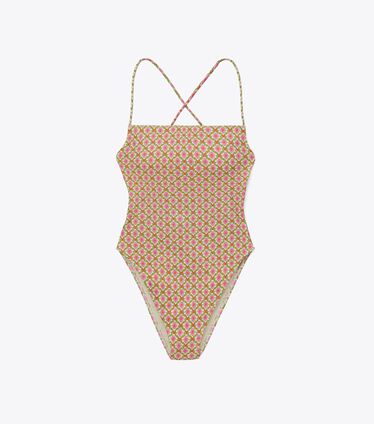 Printed Tie-Back One-Piece Swimsuit