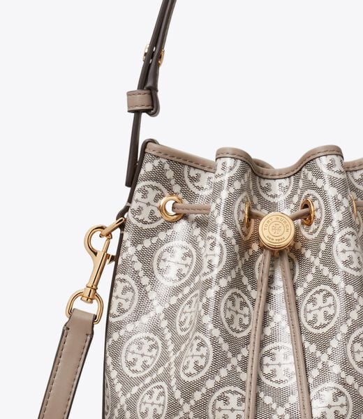 tory burch t monogram coated jacquard bucket bag