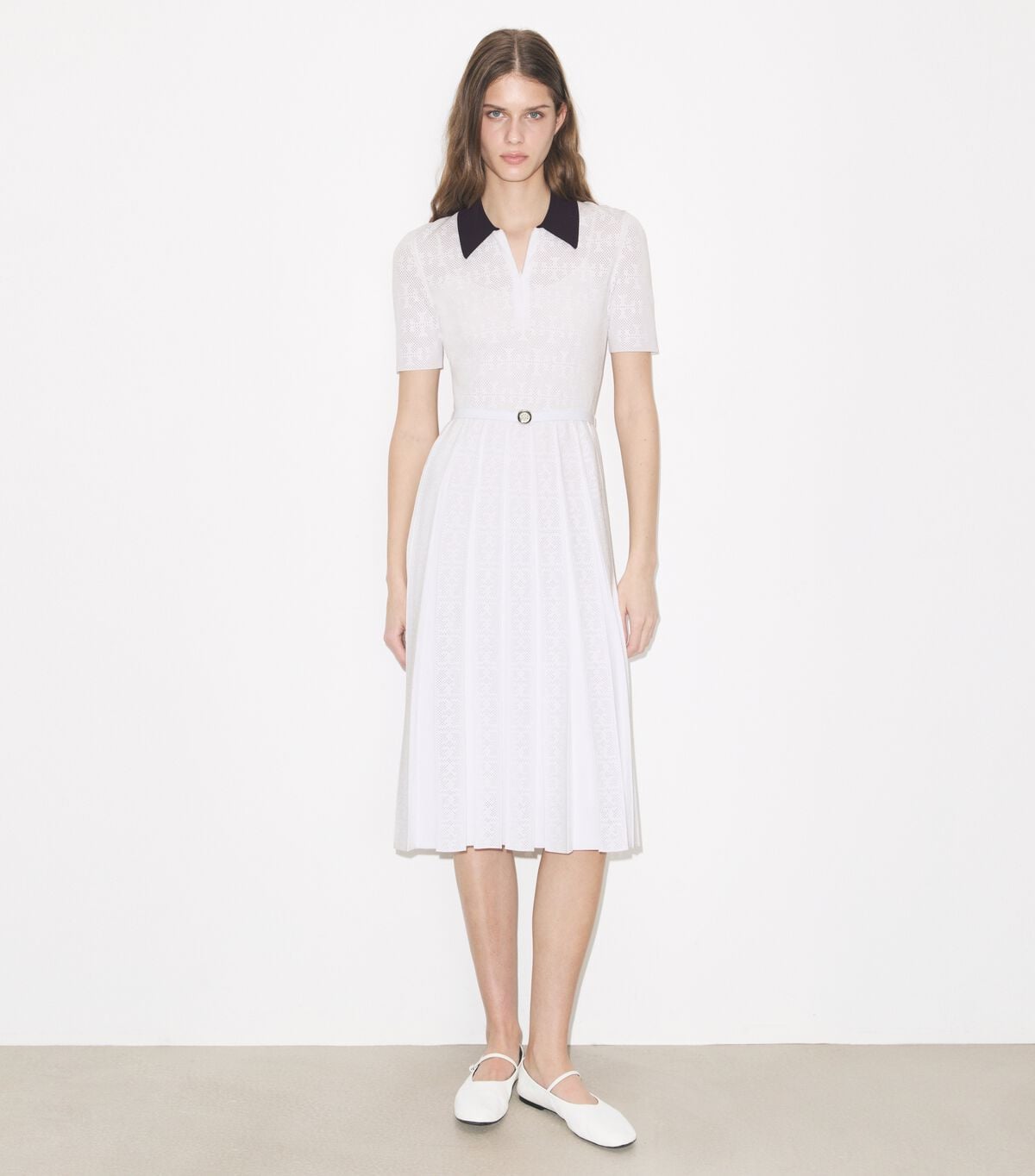 T Monogram Pointelle Pleated Dress tory burch t monogram pointelle pleated dress