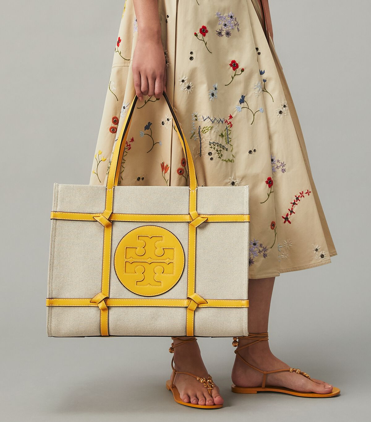 tory burch ella canvas quadrant knot tote bag