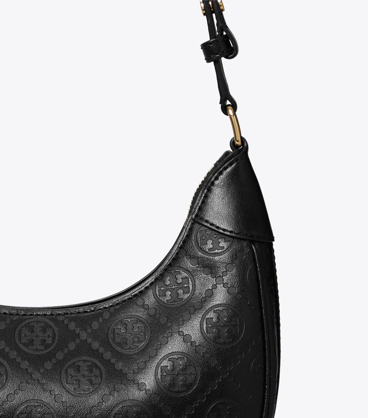 tory burch t monogram leather crescent bag